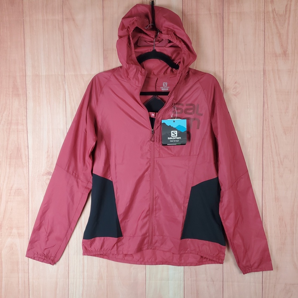 Salomon Bonatti Cross Windbreaker Jacket Womens M Red Full Zip Hooded Running